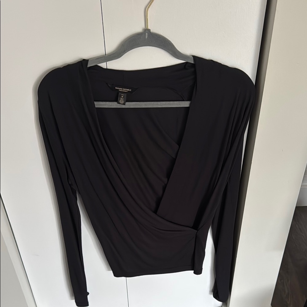Black Long Sleeve Wrap Top